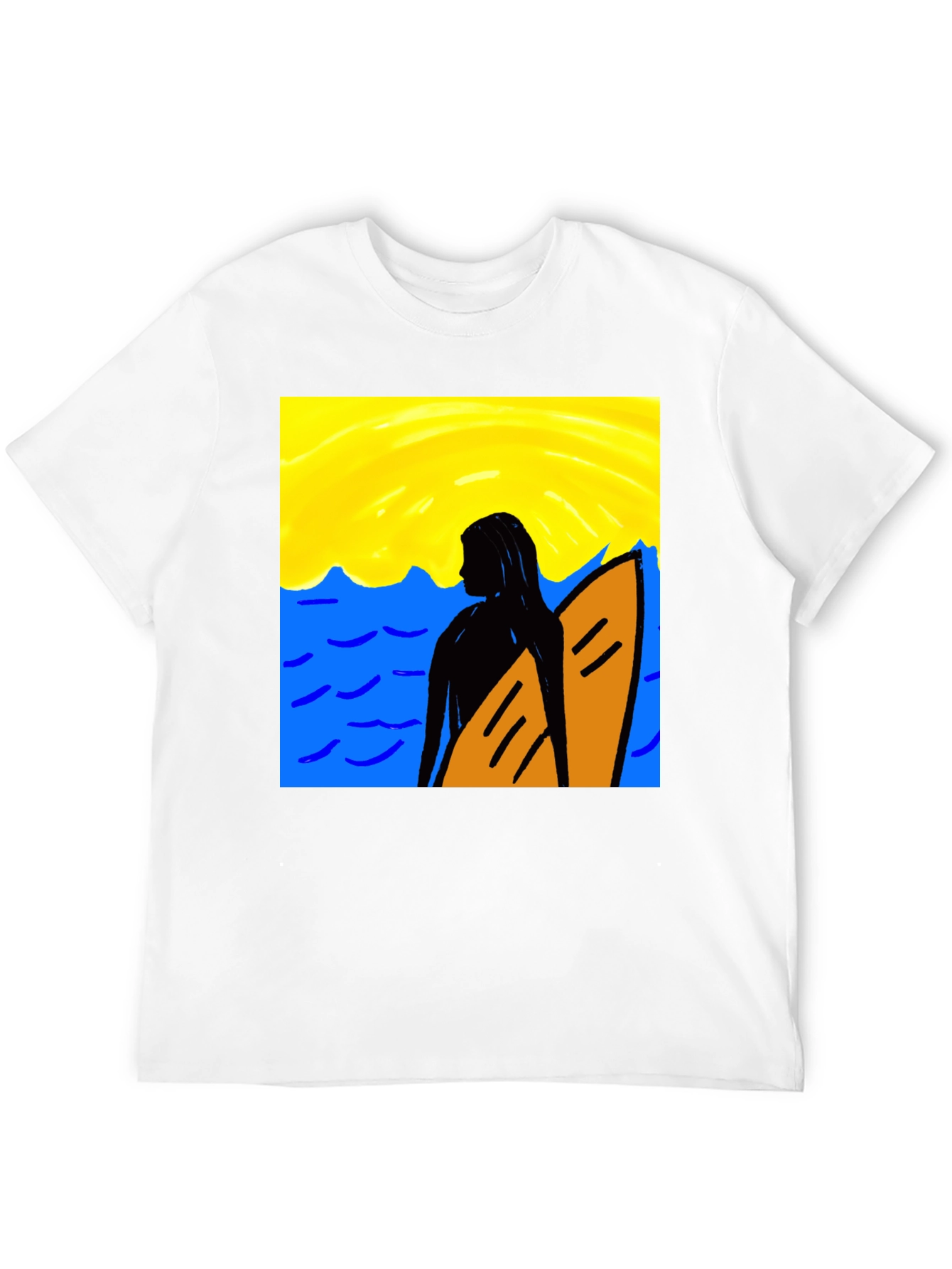 Surfer Girl Graphic Tee - Black Cotton T-Shirt
