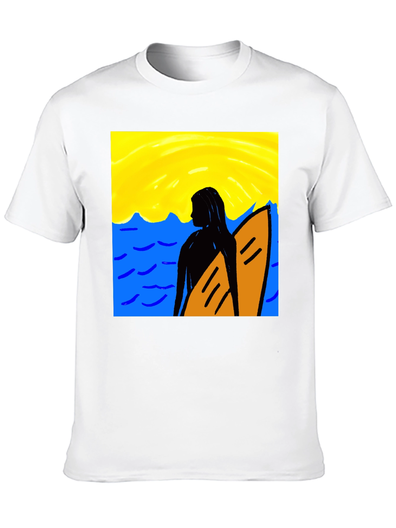 Surfer Girl Graphic Tee - Black Cotton T-Shirt
