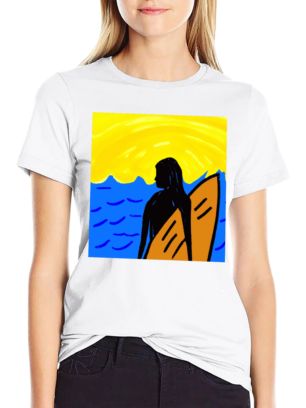 Surfer Girl Graphic Tee - Black Cotton T-Shirt
