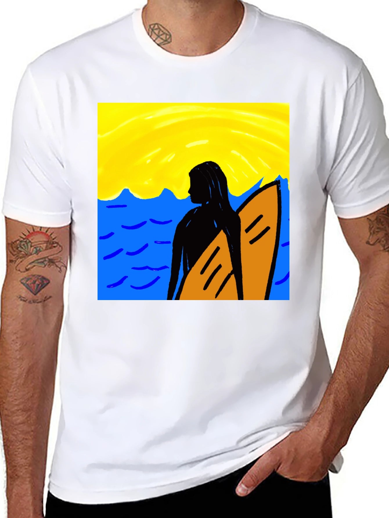 Surfer Girl Graphic Tee - Black Cotton T-Shirt