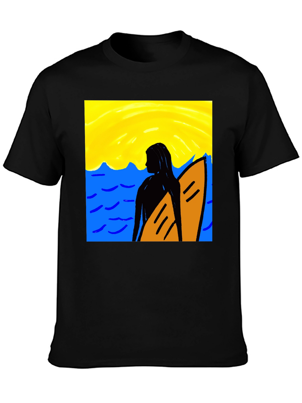 Surfer Girl Graphic Tee - Black Cotton T-Shirt