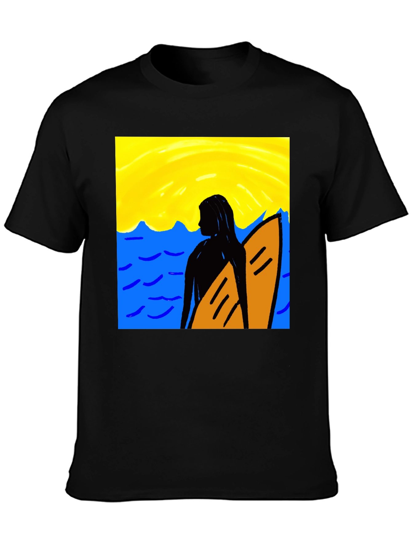 Surfer Girl Graphic Tee - Black Cotton T-Shirt