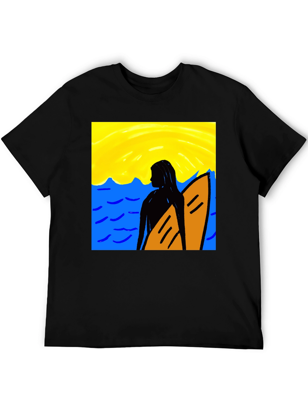 Surfer Girl Graphic Tee - Black Cotton T-Shirt