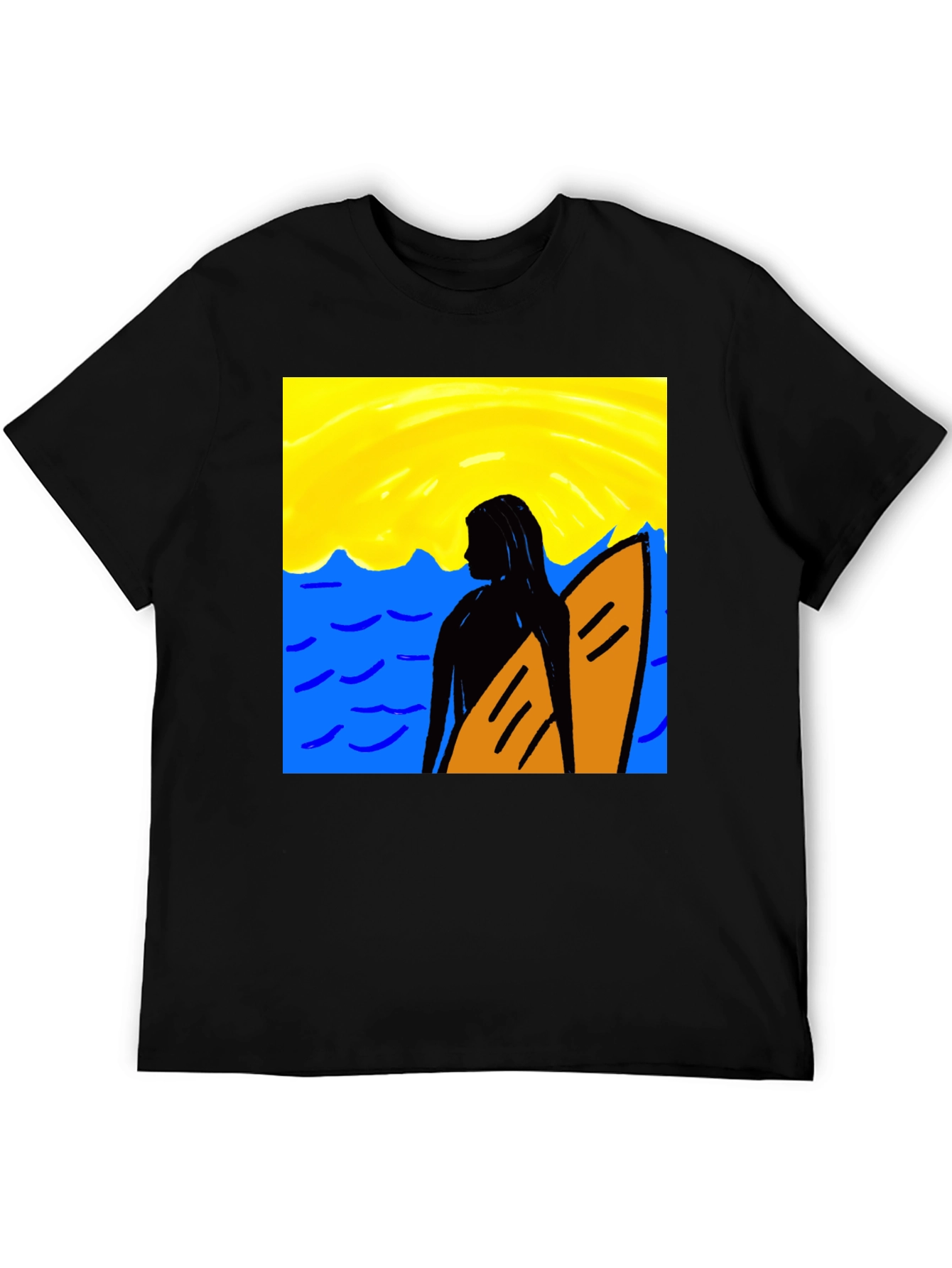 Surfer Girl Graphic Tee - Black Cotton T-Shirt