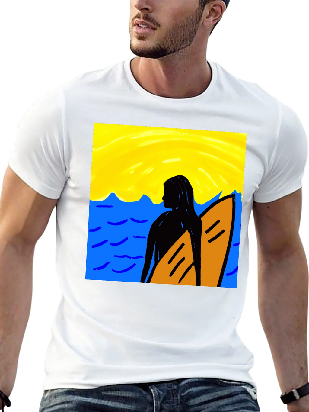 Surfer Girl Graphic Tee - Black Cotton T-Shirt