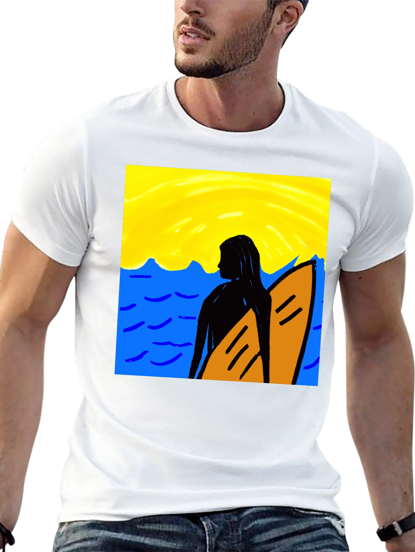 Surfer Girl Graphic Tee - Black Cotton T-Shirt