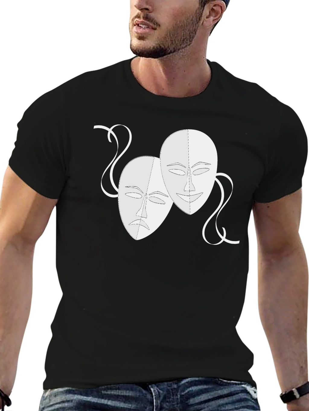Comedy & Tragedy Masks Graphic Black Tee