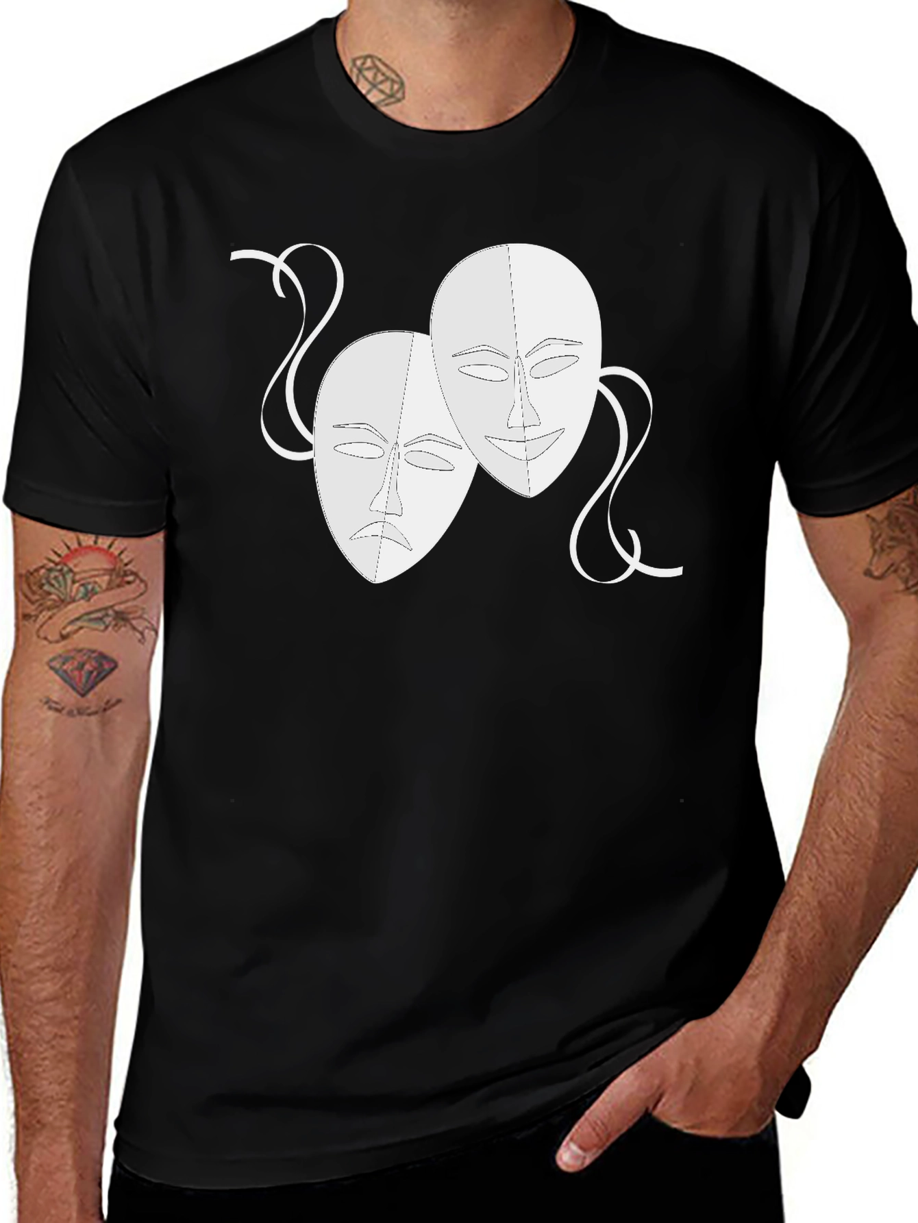 Comedy & Tragedy Masks Graphic Black Tee