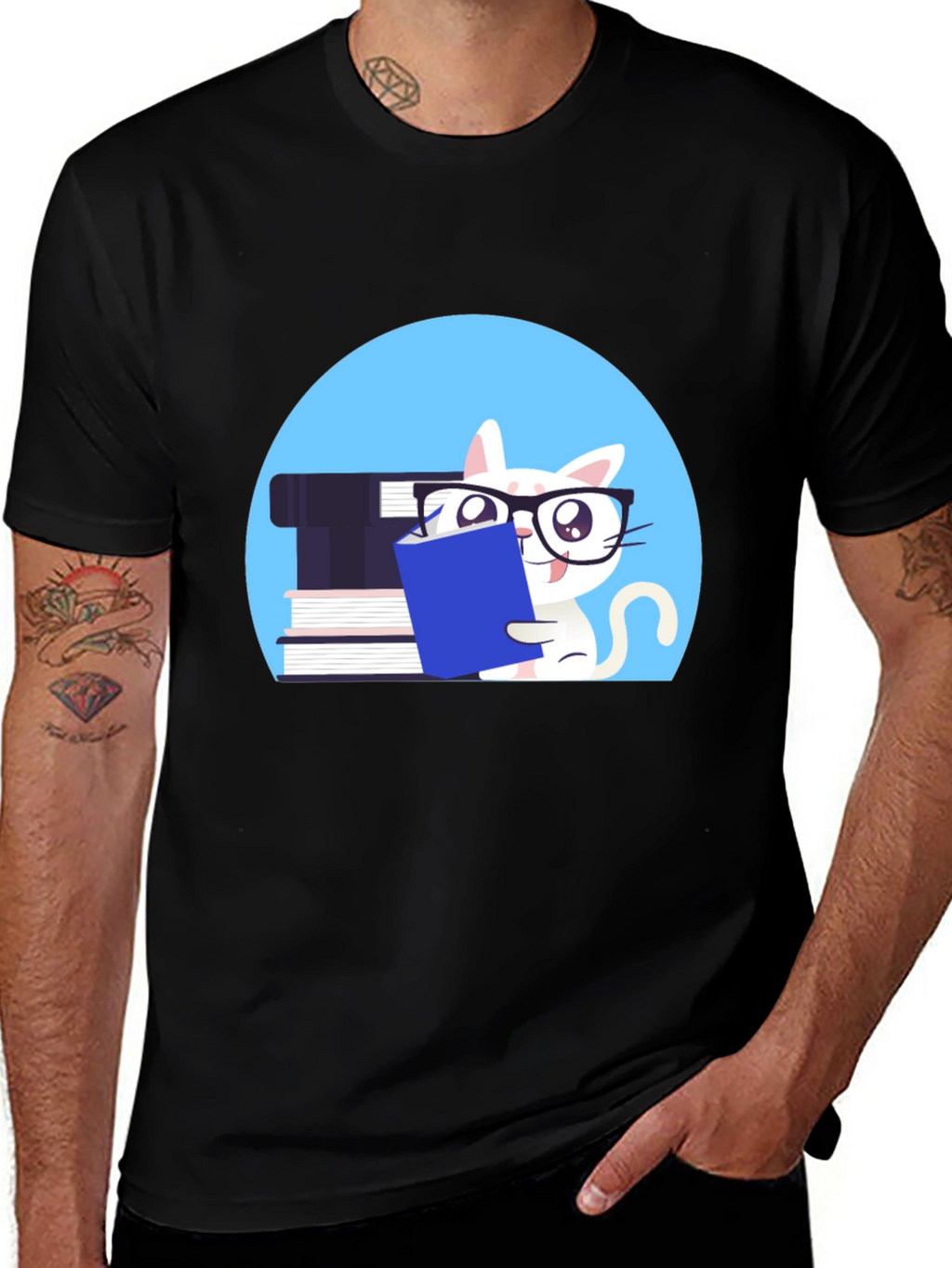 Reading Cat Graphic Tee - Unisex Cotton T-Shirt