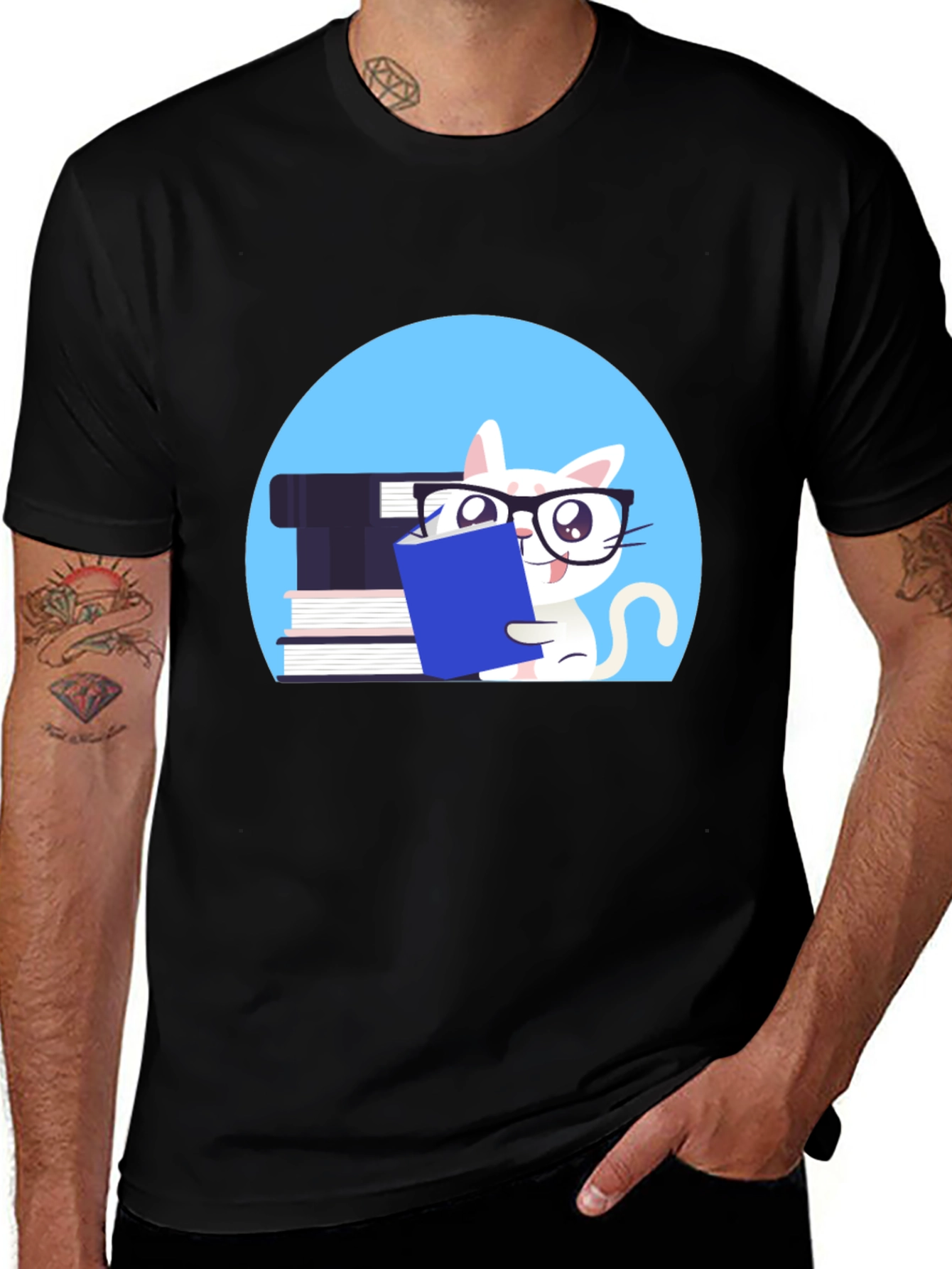 Reading Cat Graphic Tee - Unisex Cotton T-Shirt