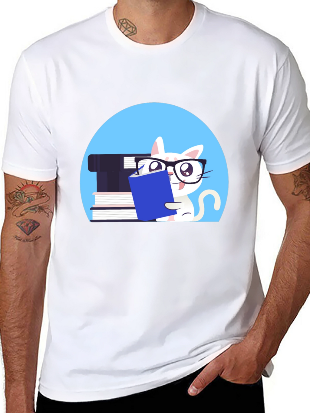Reading Cat Graphic Tee - Unisex Cotton T-Shirt