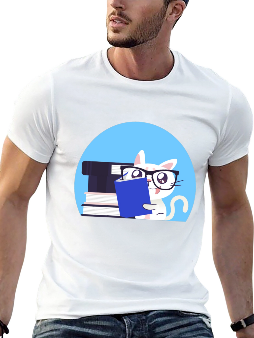 Reading Cat Graphic Tee - Unisex Cotton T-Shirt