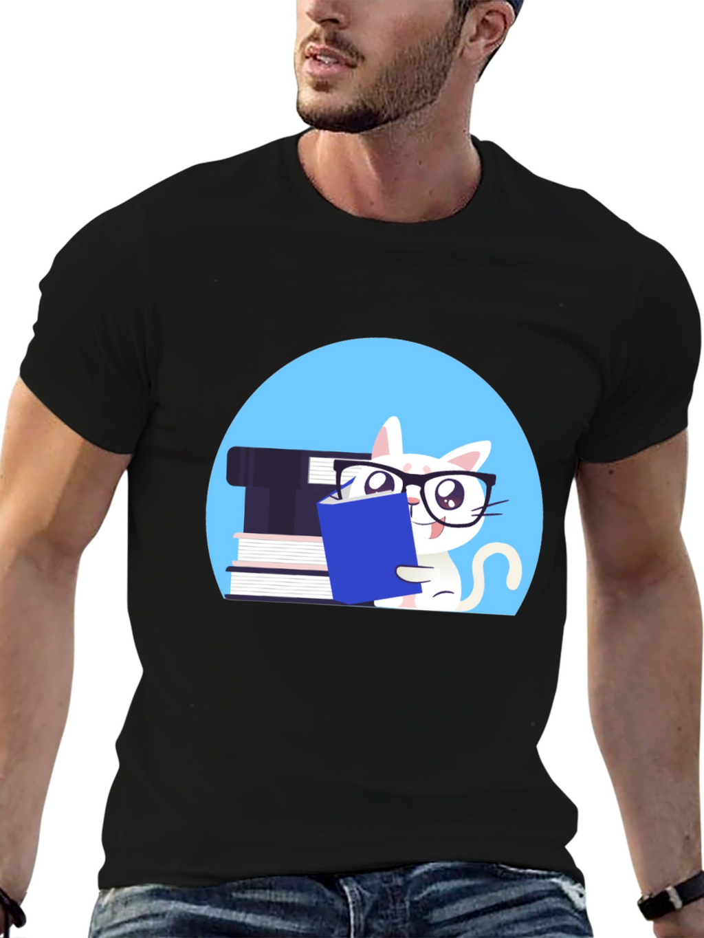 Reading Cat Graphic Tee - Unisex Cotton T-Shirt
