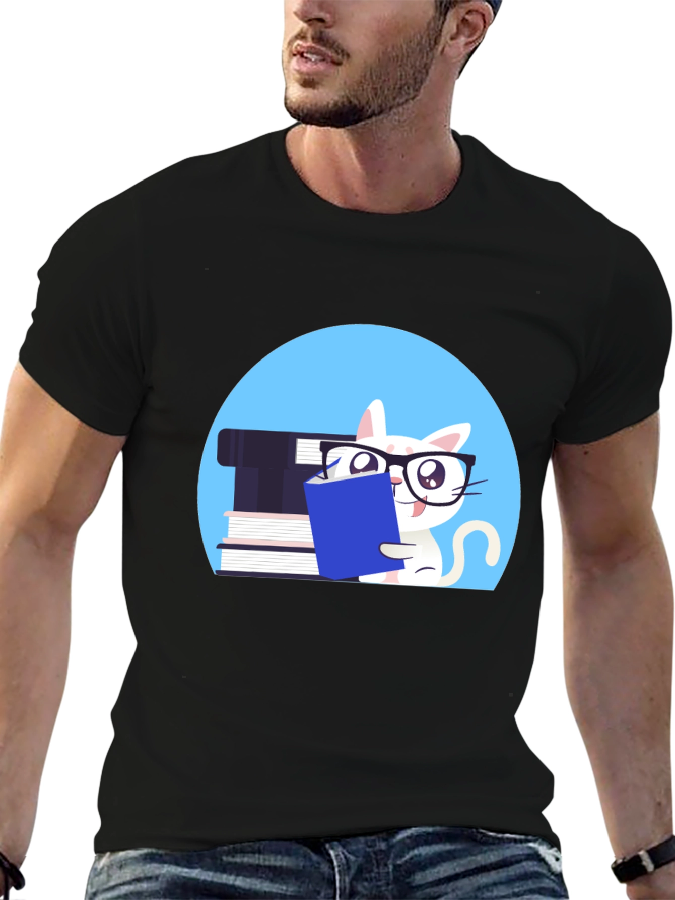 Reading Cat Graphic Tee - Unisex Cotton T-Shirt