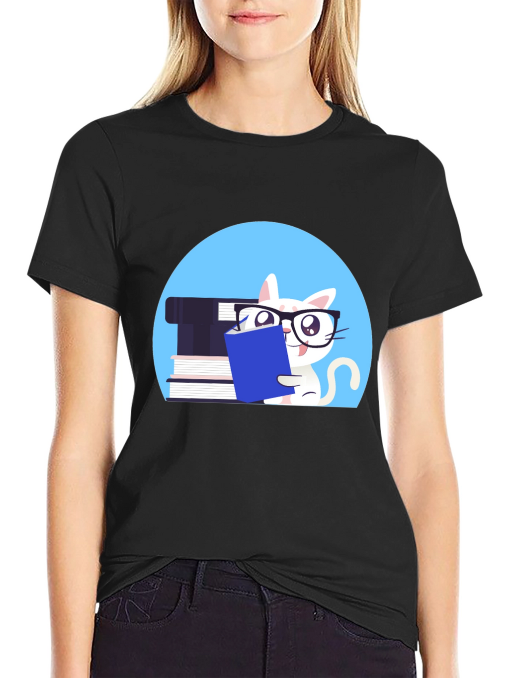 Reading Cat Graphic Tee - Unisex Cotton T-Shirt