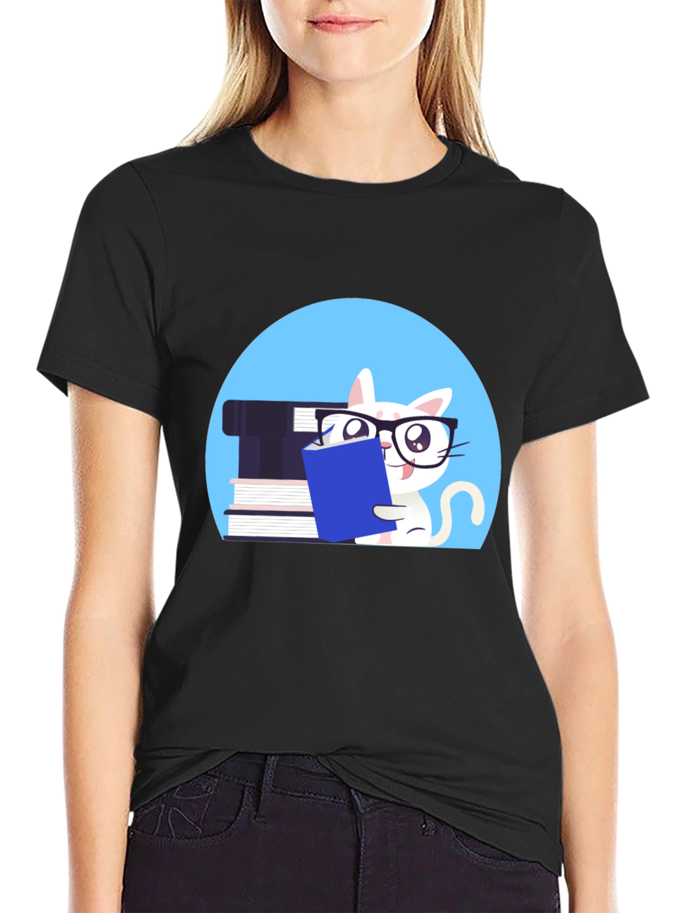 Reading Cat Graphic Tee - Unisex Cotton T-Shirt