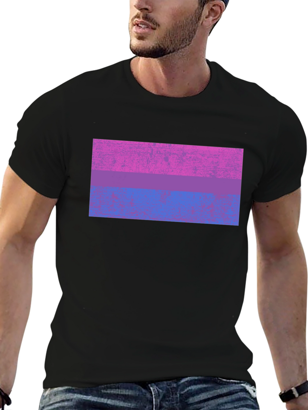 Bisexual Pride Flag Graphic Tee - Black Cotton Blend