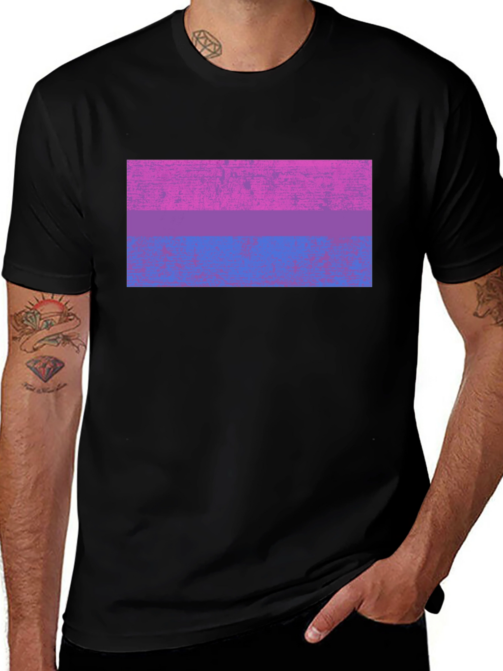 Bisexual Pride Flag Graphic Tee - Black Cotton Blend