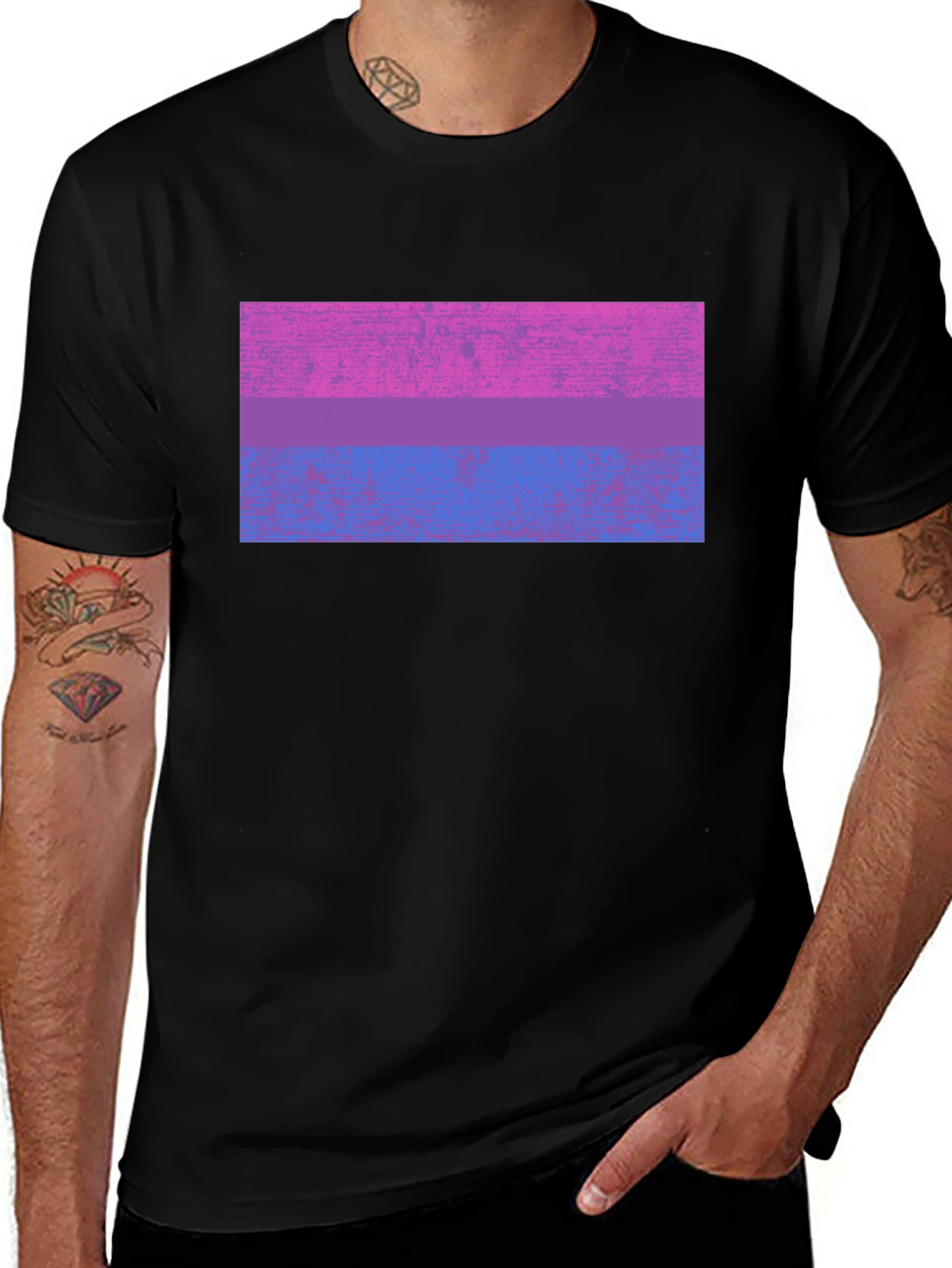 Bisexual Pride Flag Graphic Tee - Black Cotton Blend