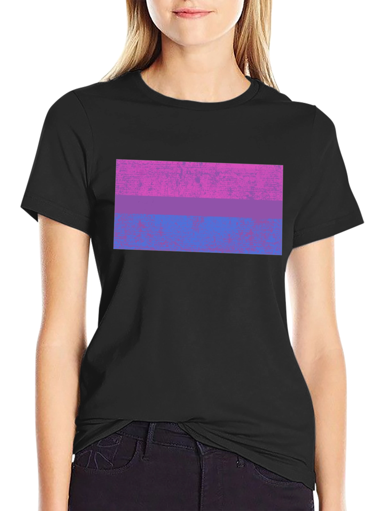 Bisexual Pride Flag Graphic Tee - Black Cotton Blend