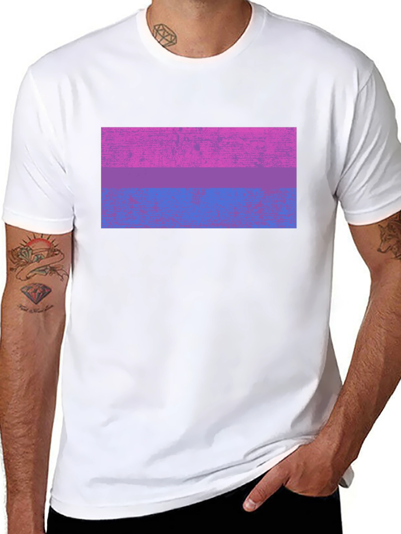 Bisexual Pride Flag Graphic Tee - Black Cotton Blend