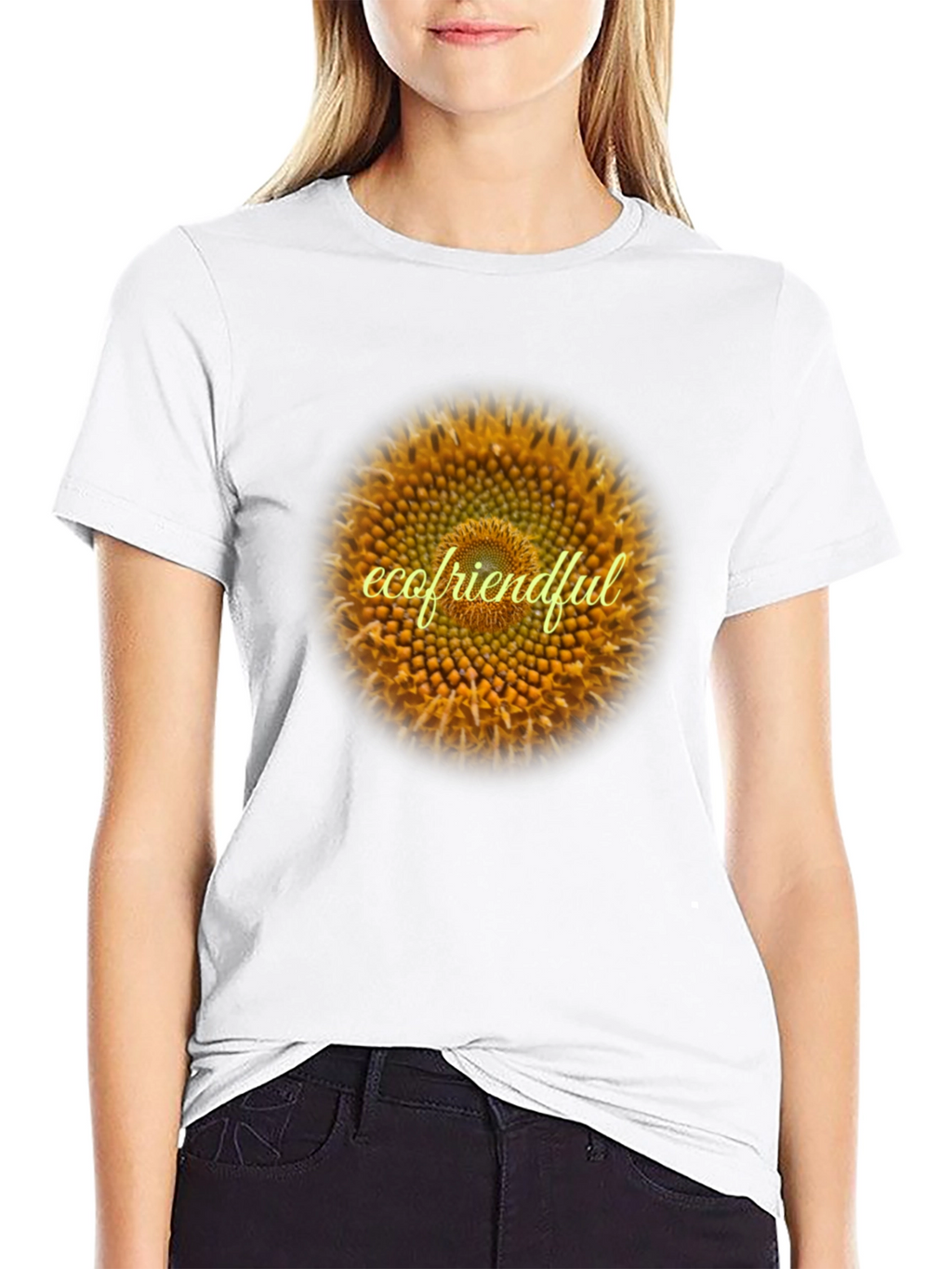 Eco-Friendly Sunflower Graphic Tee - Black
