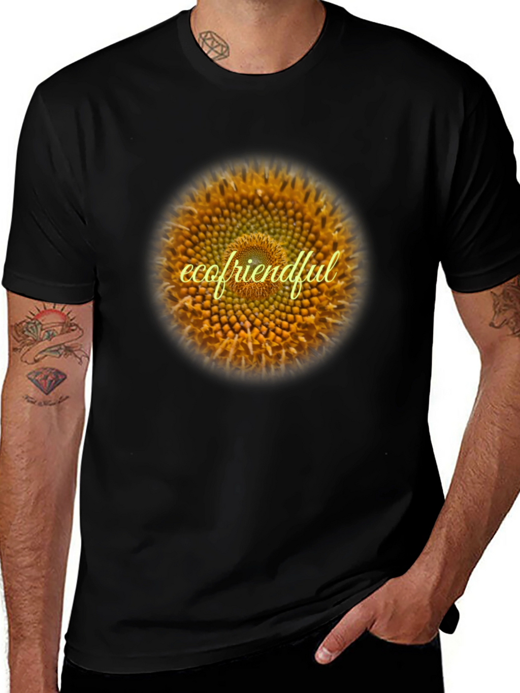 Eco-Friendly Sunflower Graphic Tee - Black
