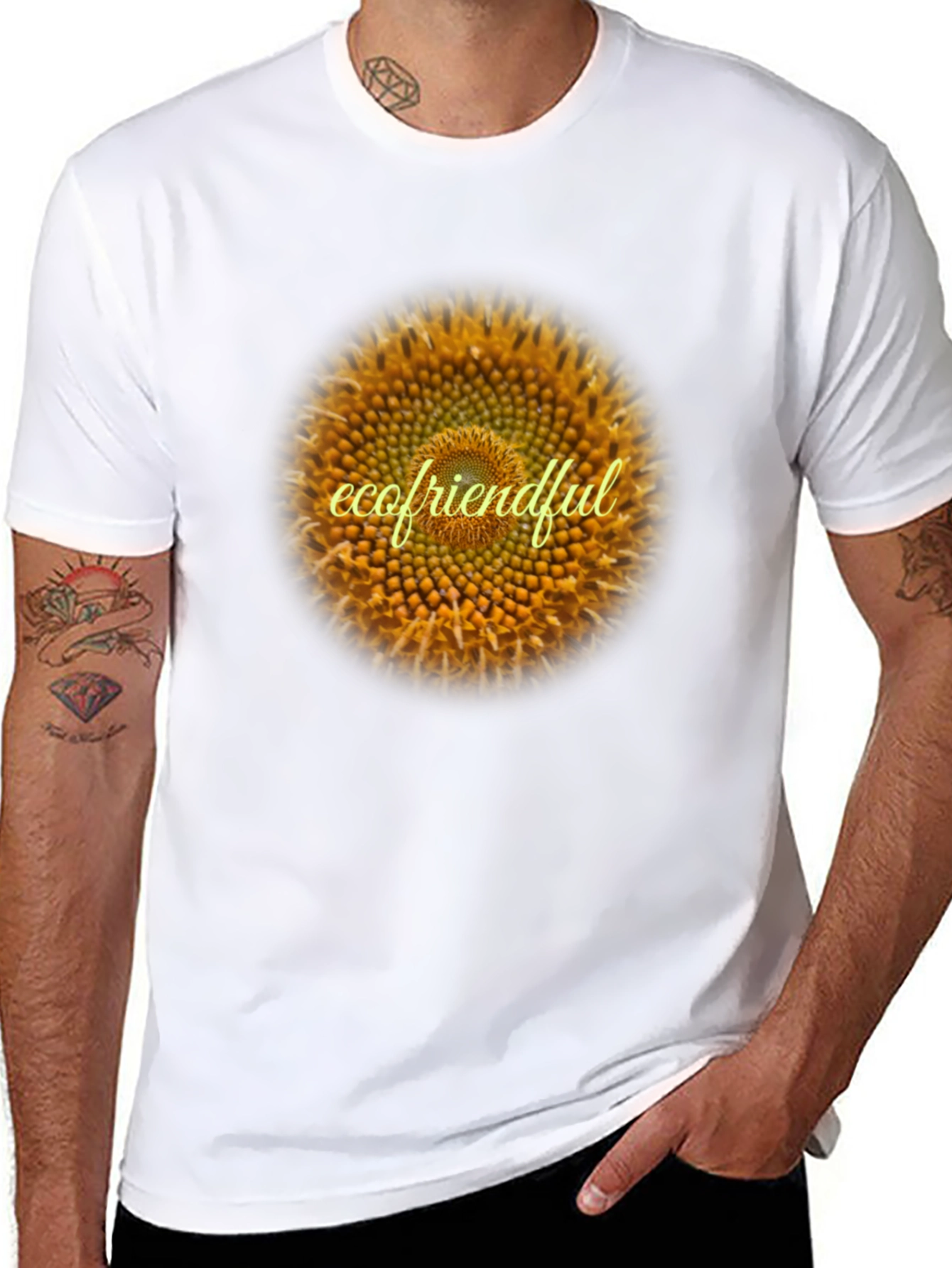 Eco-Friendly Sunflower Graphic Tee - Black