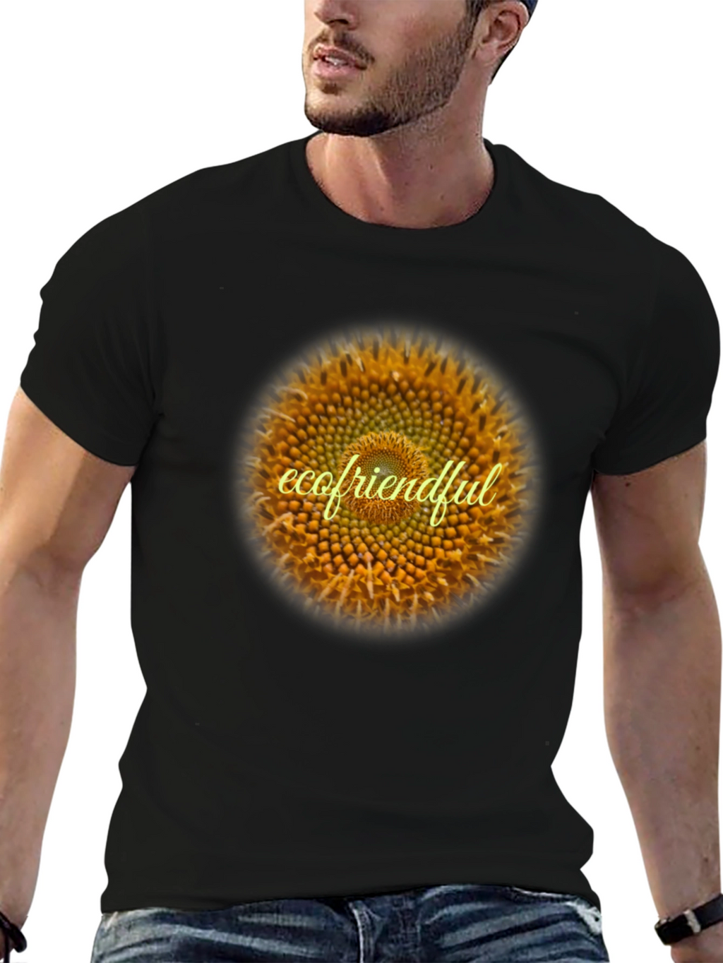 Eco-Friendly Sunflower Graphic Tee - Black