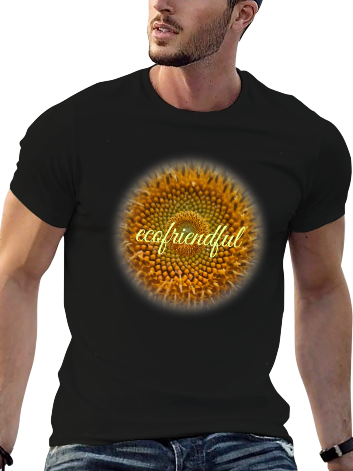 Eco-Friendly Sunflower Graphic Tee - Black
