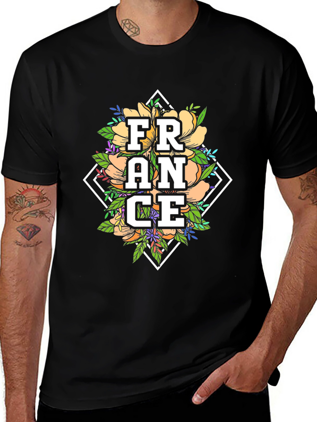 Floral France Graphic Tee - Black Unisex T-Shirt