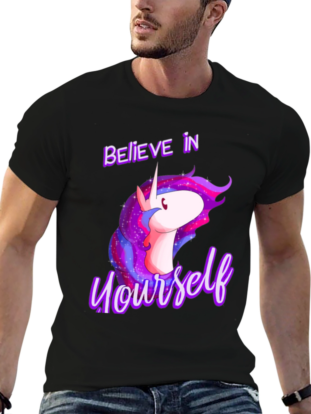 Believe In Yourself Unicorn Black T-Shirt