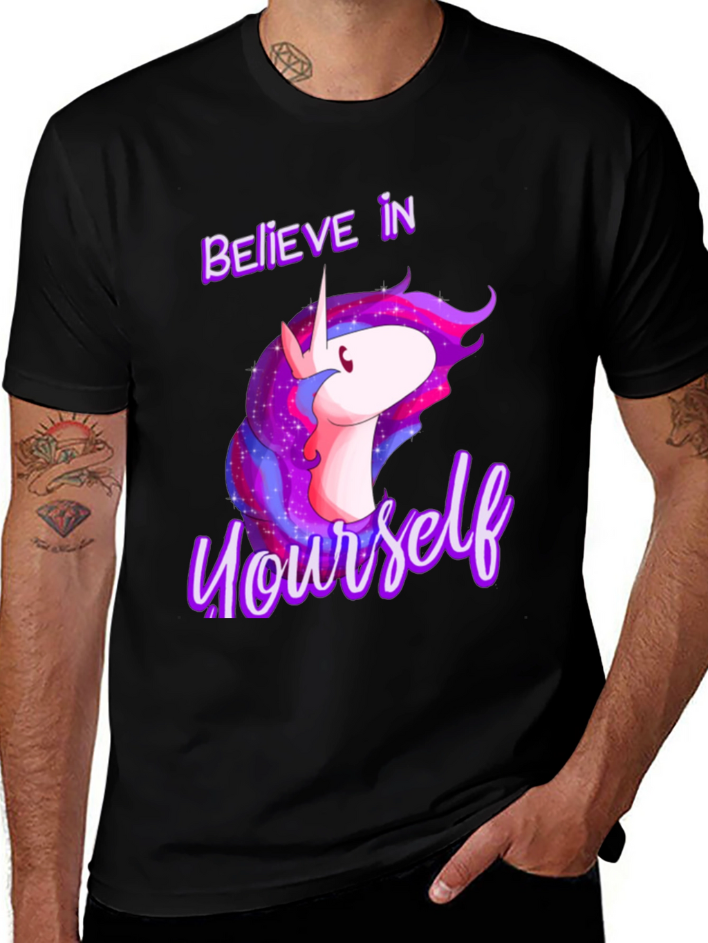 Believe In Yourself Unicorn Black T-Shirt