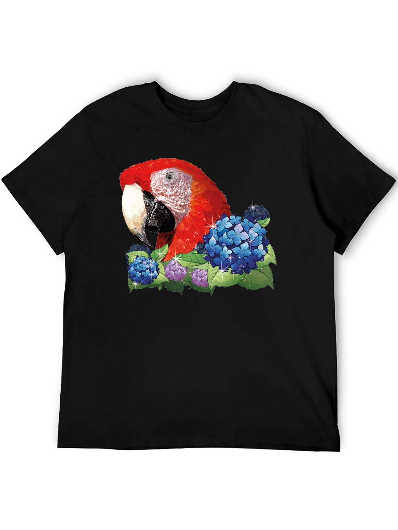 Parrot & Flowers Graphic T-Shirt - Black