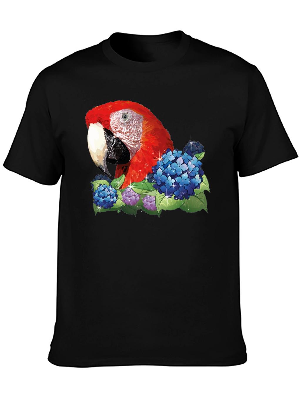 Parrot & Flowers Graphic T-Shirt - Black
