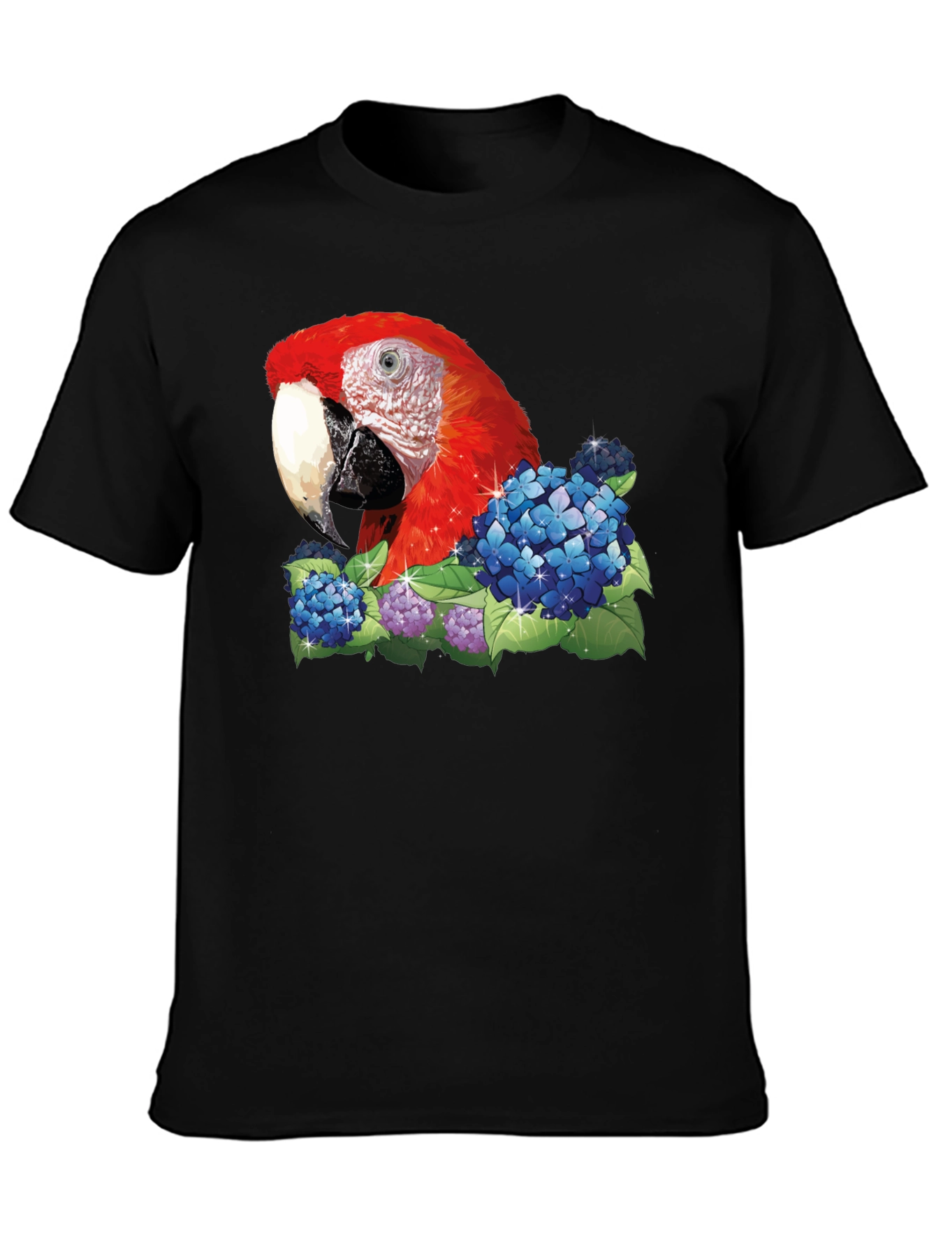 Parrot & Flowers Graphic T-Shirt - Black