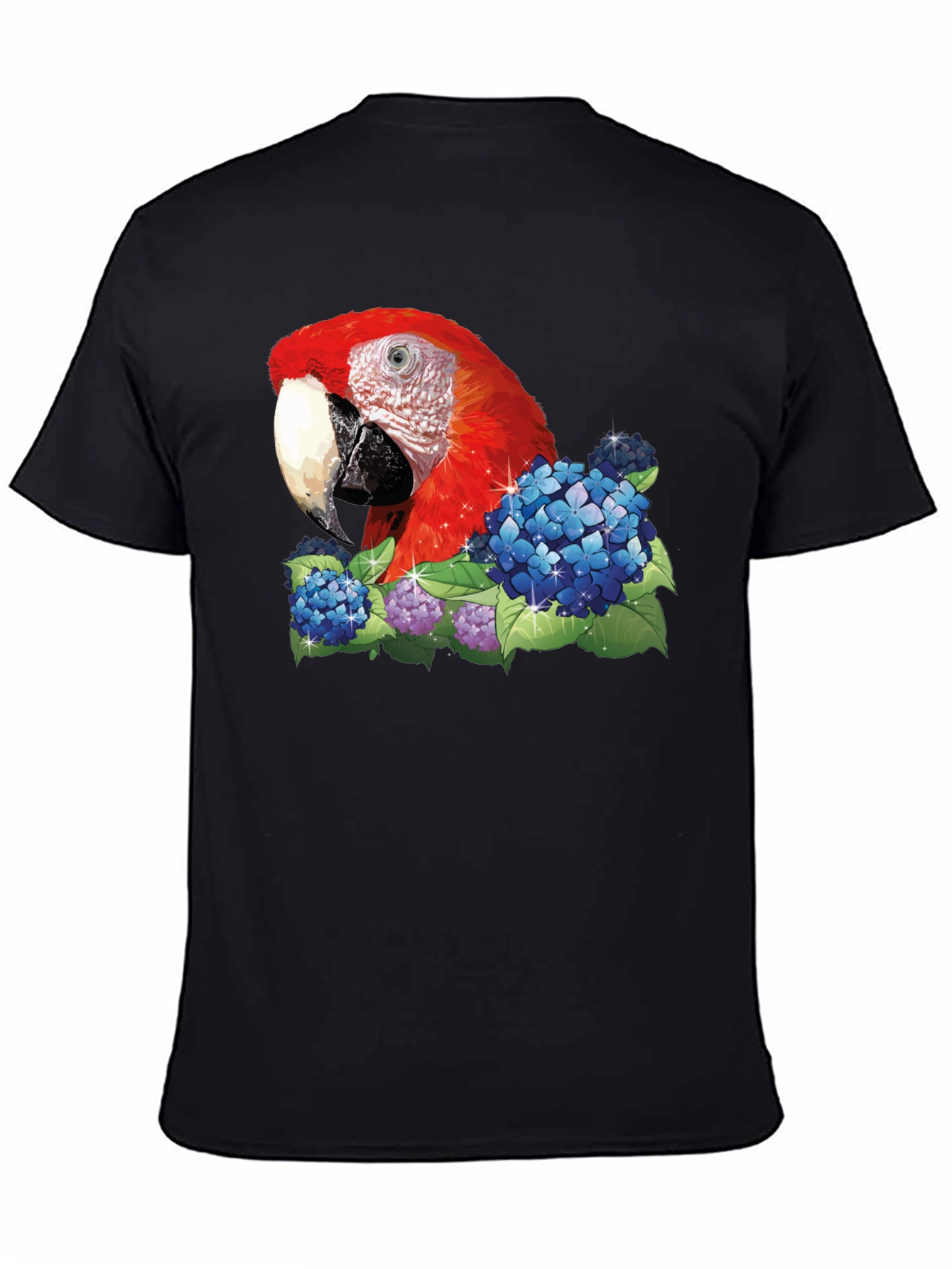 Parrot & Flowers Graphic T-Shirt - Black