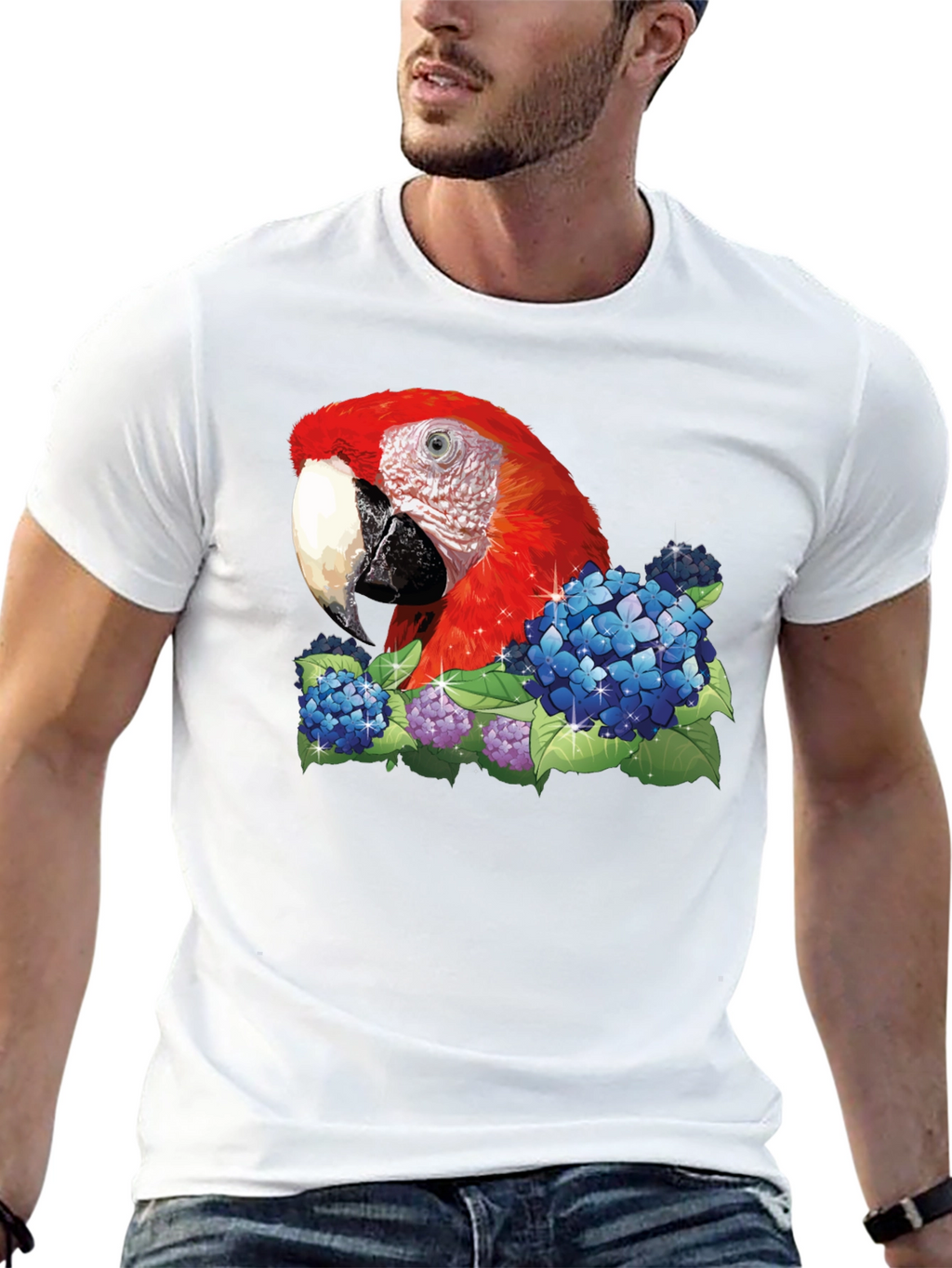 Parrot & Flowers Graphic T-Shirt - Black