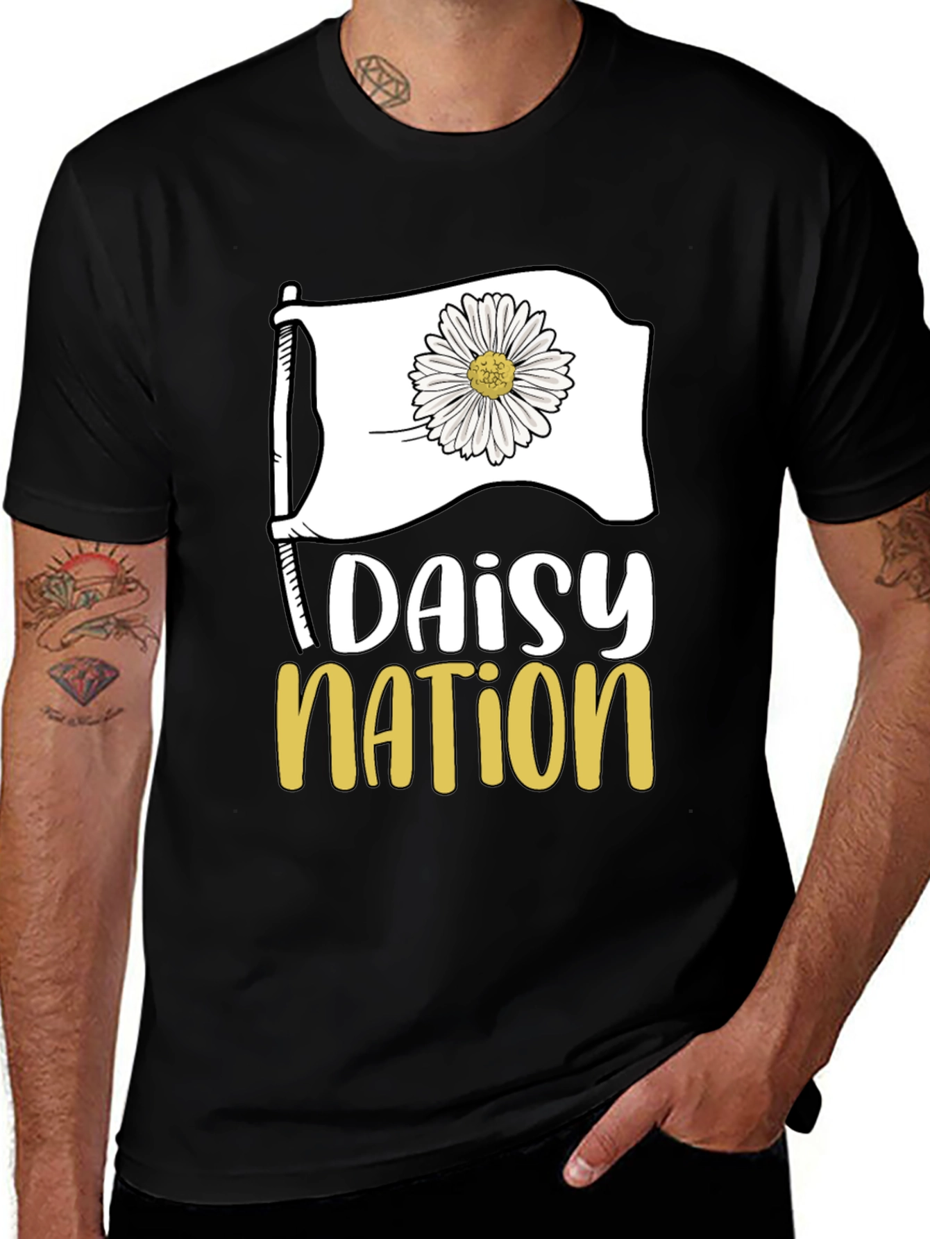 Daisy Nation Graphic Tee - Black Cotton T-Shirt