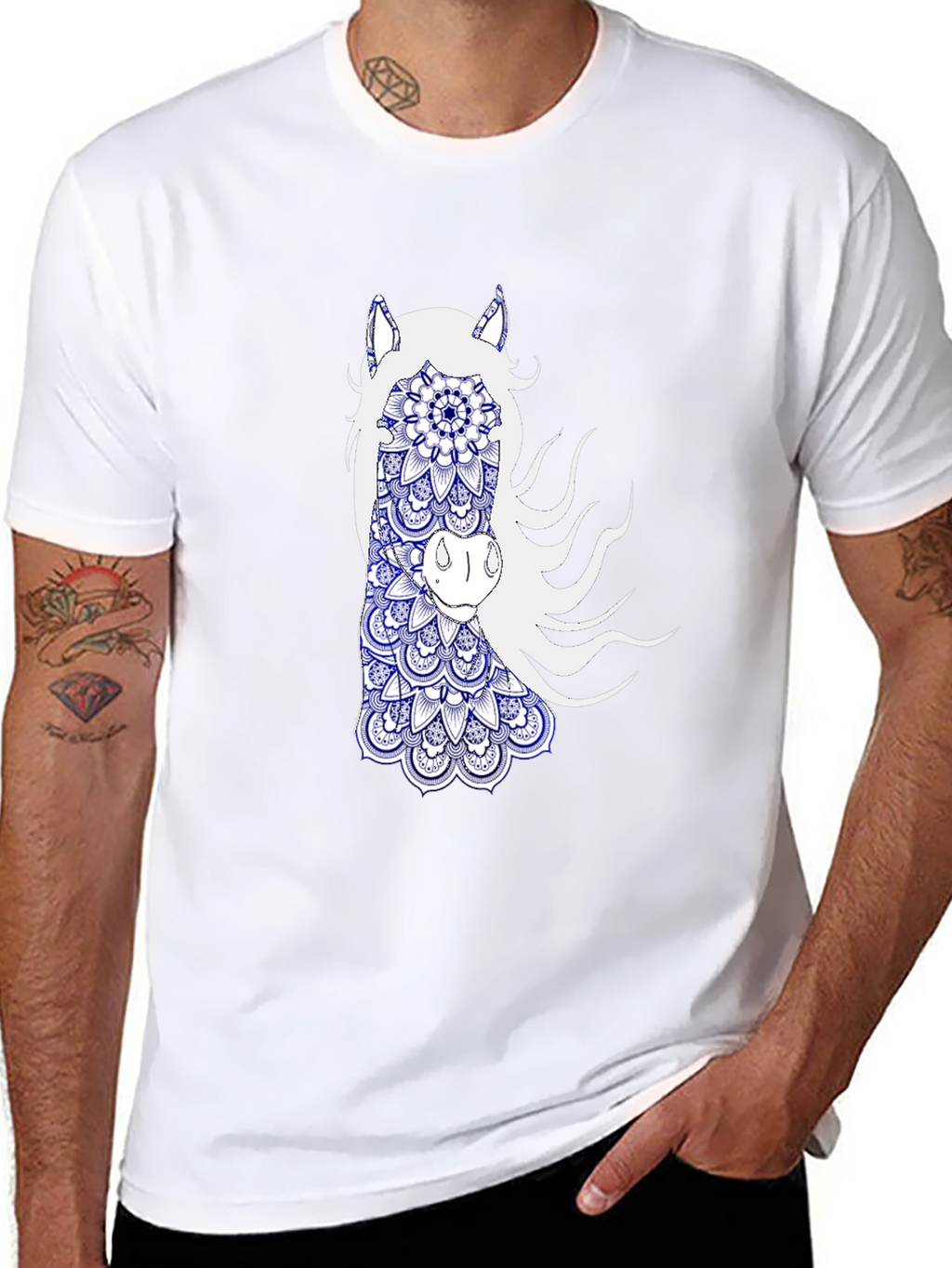 Black T-Shirt with Horse Mandala Graphic
