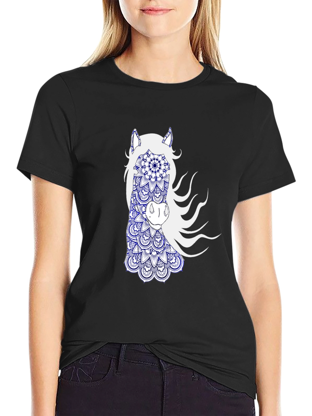 Black T-Shirt with Horse Mandala Graphic