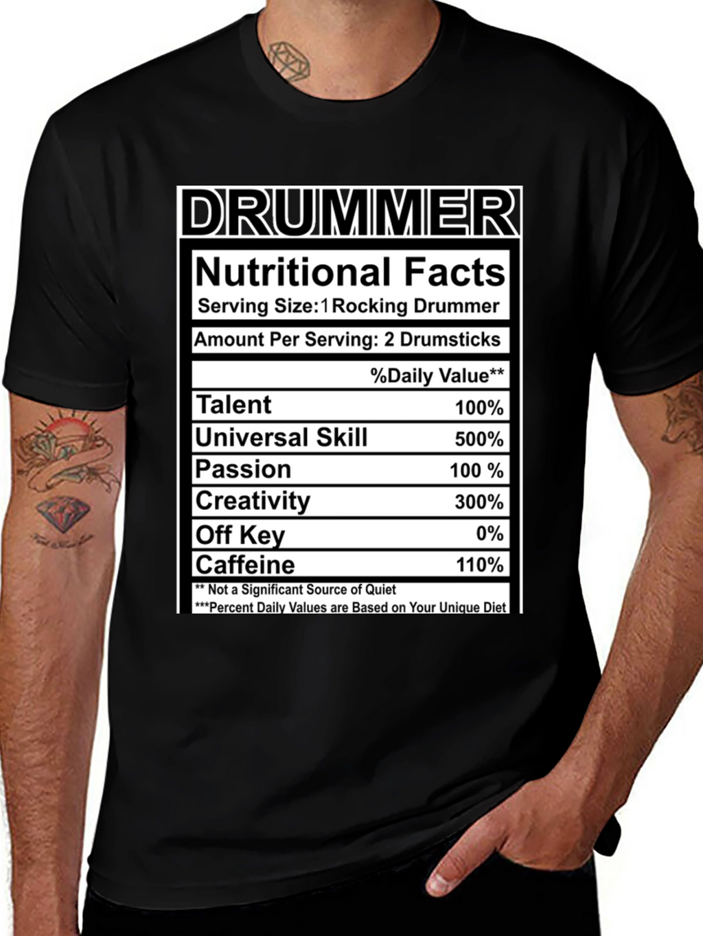 Drummer Nutritional Facts Black T-Shirt
