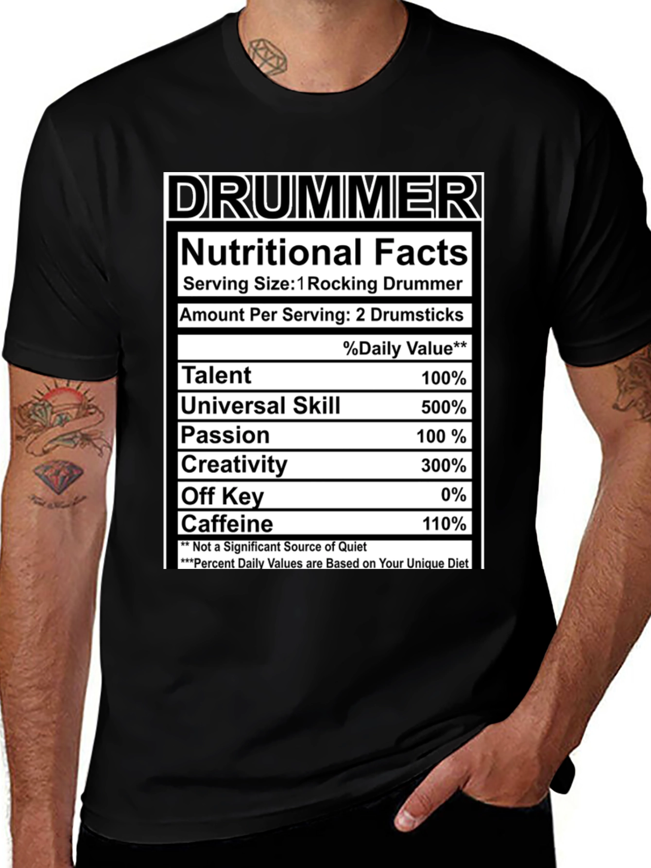 Drummer Nutritional Facts Black T-Shirt