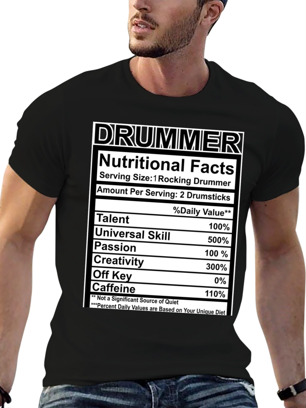 Drummer Nutritional Facts Black T-Shirt