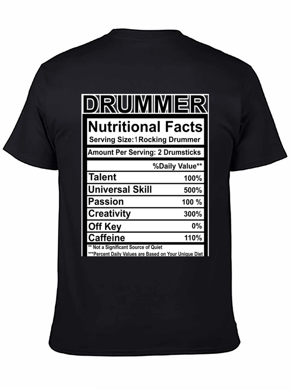 Drummer Nutritional Facts Black T-Shirt