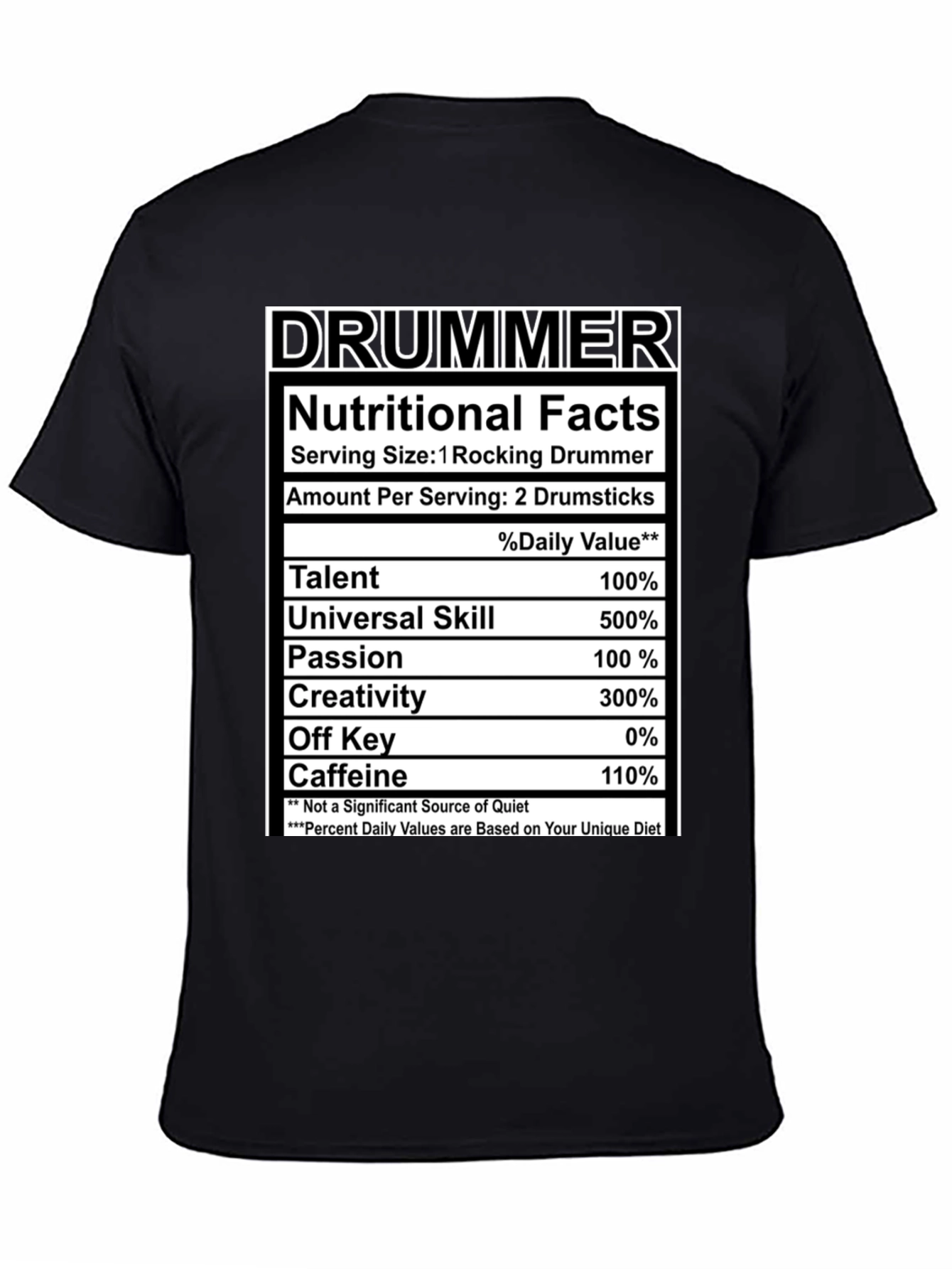 Drummer Nutritional Facts Black T-Shirt