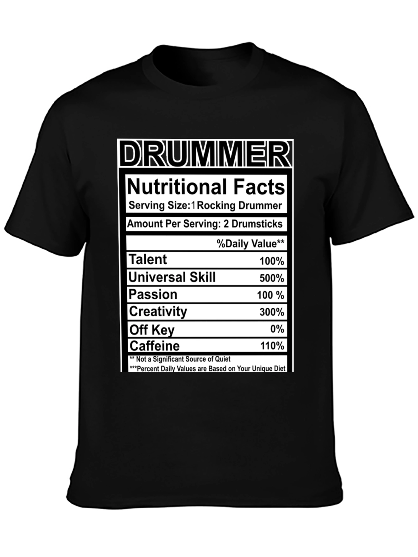 Drummer Nutritional Facts Black T-Shirt