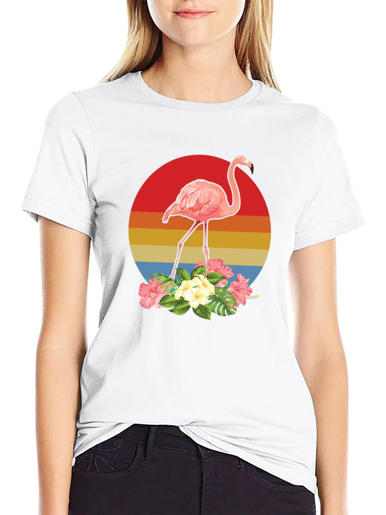 Tropical Flamingo T-Shirt - Sunset Design
