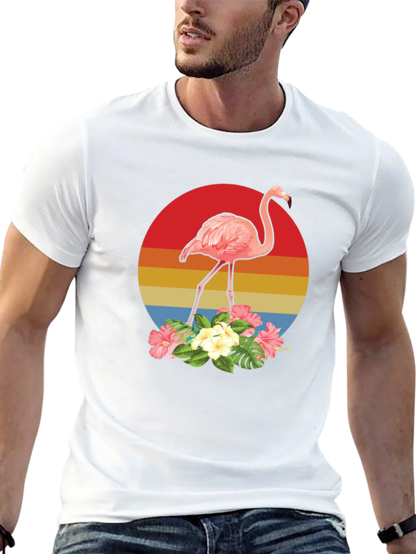Tropical Flamingo T-Shirt - Sunset Design