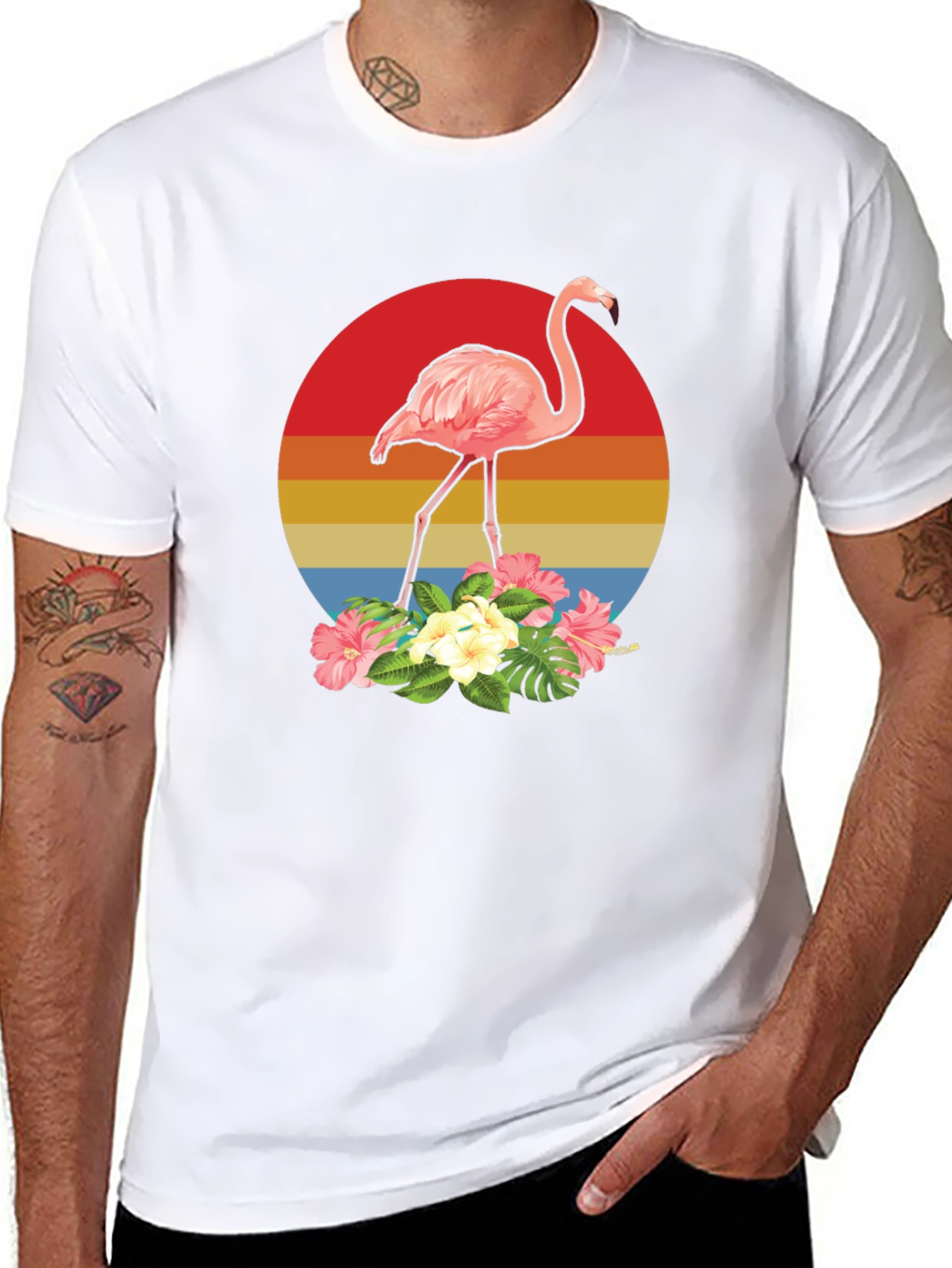 Tropical Flamingo T-Shirt - Sunset Design